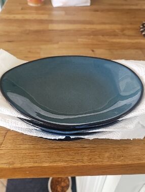 Blue Stoneware Dinner Plates - Set of 3